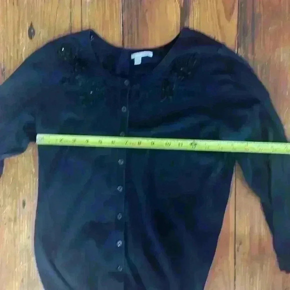 Halogen button down sweater with floral beaded design black size small - Picture 7 of 8